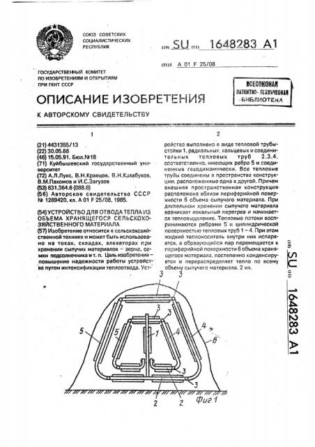 Устройство для отвода тепла из объема хранящегося сельскохозяйственного материала (патент 1648283)