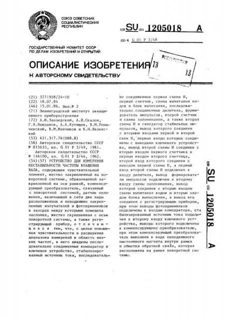 Устройство для измерения нестабильности частоты вращения вала (патент 1205018)