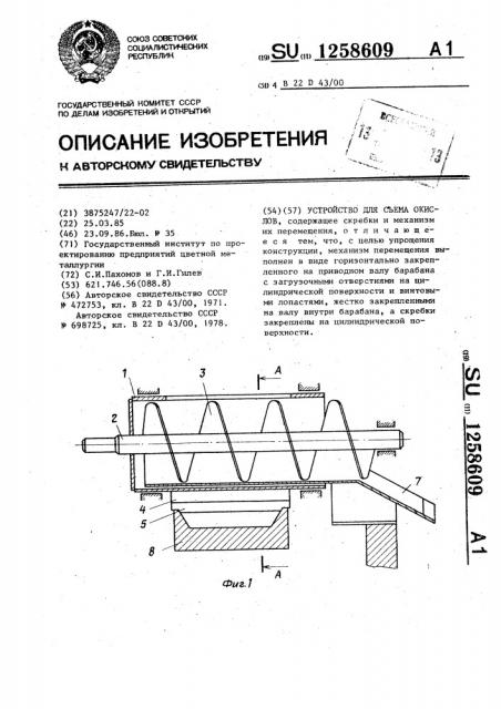 Устройство для съема окислов (патент 1258609)