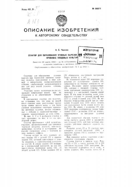 Секатор для образования угловых вырезов при черенковой прививке плодовых культур (патент 96871)