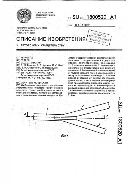 Делитель мощности (патент 1800520)
