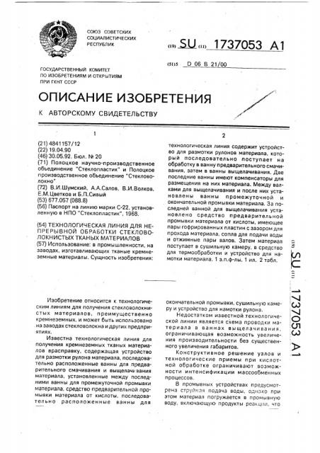 Технологическая линия для непрерывной обработки стекловолокнистых тканых материалов (патент 1737053)