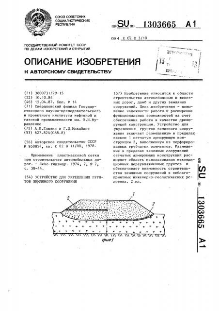 Устройство для укрепления грунтов земляного сооружения (патент 1303665)