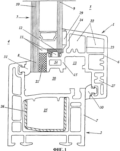 Профиль для створного оконного переплета и пластмассовое окно с вклеенным остеклением (патент 2352746)