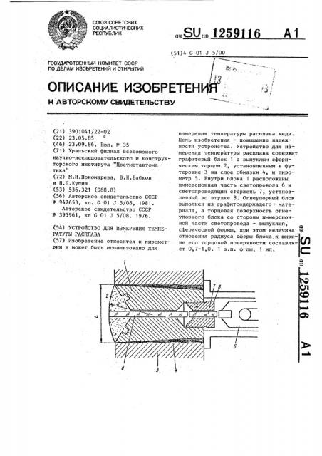 Устройство для измерения температуры расплава (патент 1259116)