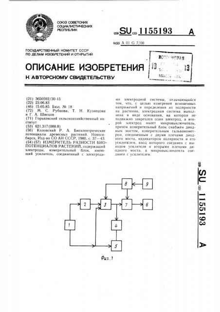 Измеритель разности биопотенциалов растений (патент 1155193)