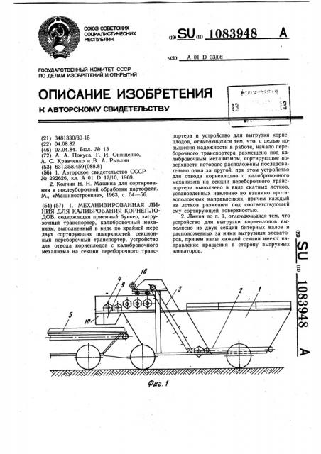 Механизированная линия для калибрования корнеплодов (патент 1083948)