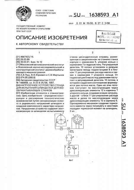 Нагрузочное устройство стенда для испытания шпинделей деревообрабатывающих станков (патент 1638593)