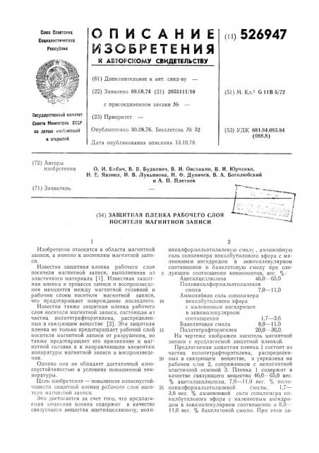Защитная пленка рабочего слоя носителя магнитной записи (патент 526947)