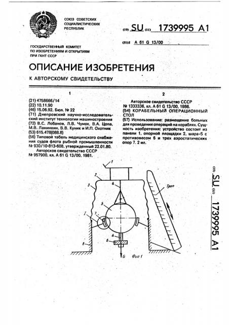 Корабельный операционный стол (патент 1739995)