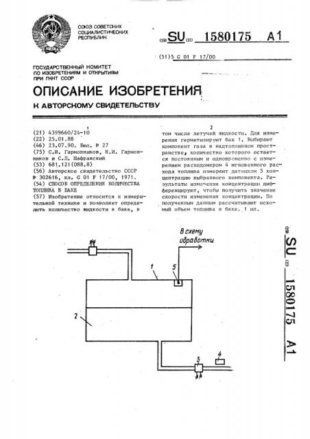 Способ определения количества топлива в баке (патент 1580175)