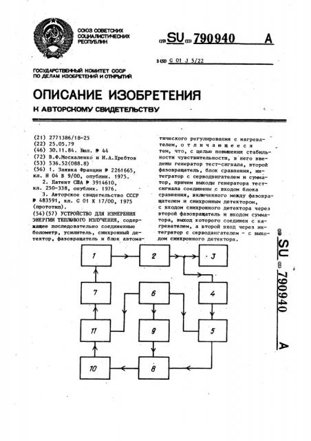 Устройство для измерения энергии теплового излучения (патент 790940)