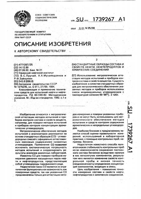 Стандартные образцы состава и свойств нефти, нефтепродуктов и химических соединений (патент 1739267)