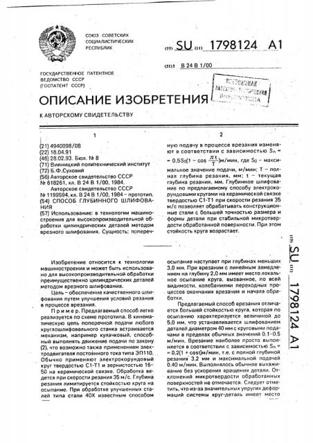 Способ глубинного шлифования (патент 1798124)