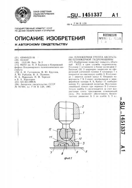 Плунжерная группа аксиально-плунжерной гидромашины (патент 1451337)