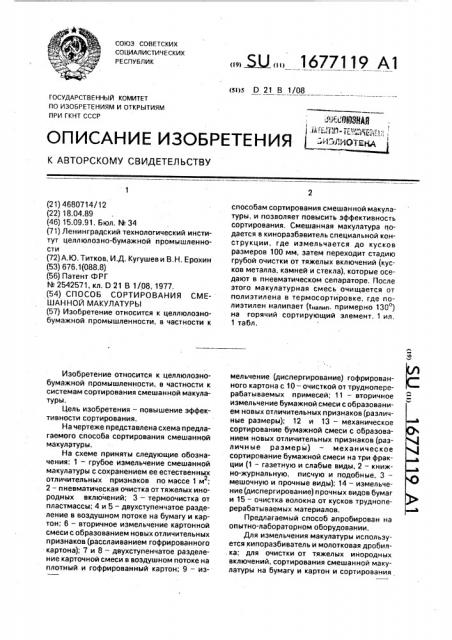 Способ сортирования смешанной макулатуры (патент 1677119)