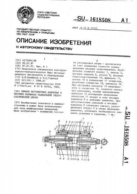 Способ регулировки давления в несущих карманах радиальной гидростатической опоры (патент 1618508)