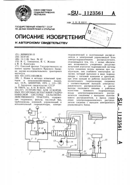 Устройство для ускоренных ресурсных испытаний гидронавесной системы сельскохозяйственного трактора (патент 1123561)