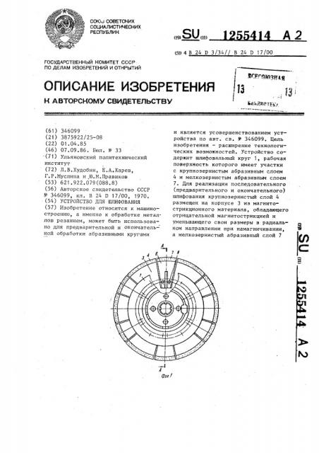 Устройство для шлифования (патент 1255414)