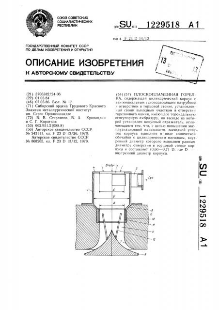 Плоскопламенная горелка (патент 1229518)