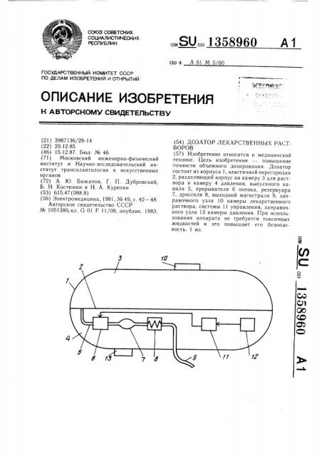 Дозатор лекарственных растворов (патент 1358960)