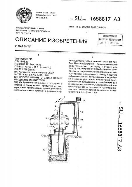 Способ нижнего слива вязких продуктов из цистерн (патент 1658817)