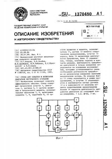 Стенд для обкатки и испытания двигателя внутреннего сгорания (патент 1370480)