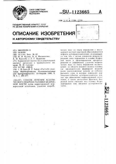 Способ лечения асептического некроза головки бедренной кости (патент 1123665)