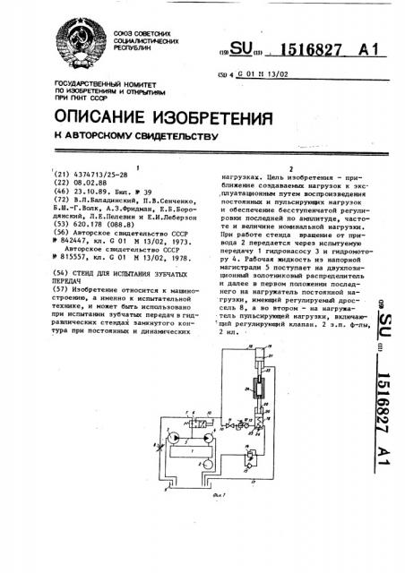 Стенд для испытания зубчатых передач (патент 1516827)