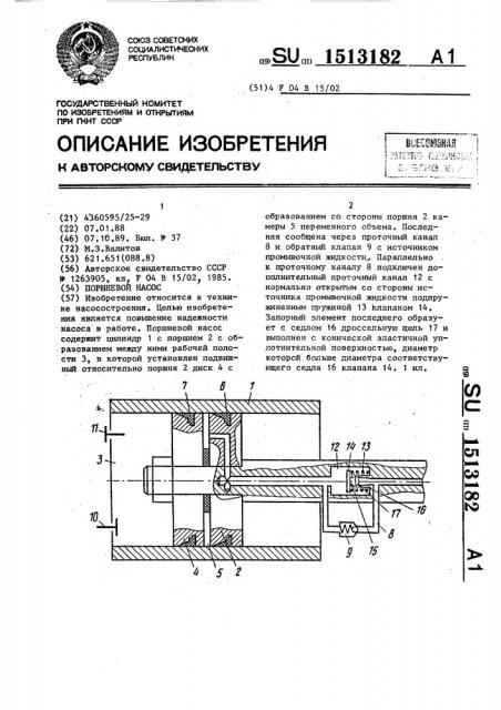 Поршневой насос (патент 1513182)