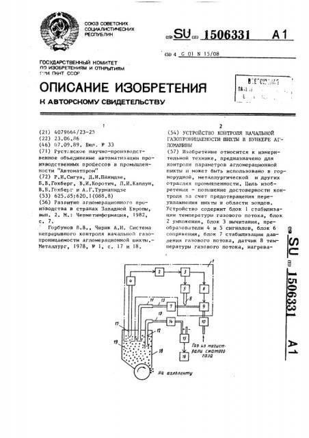 Устройство контроля начальной газопроницаемости шихты в бункере агломашины (патент 1506331)