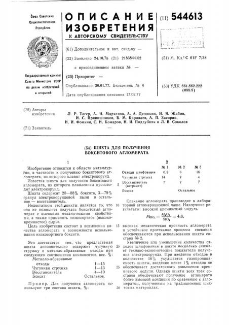 Шихта для получения бокситового агломерата (патент 544613)