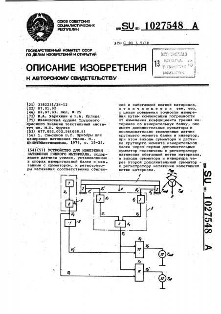 Устройство для измерения натяжения гибкого материала (патент 1027548)