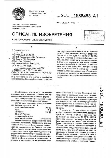 Состав для поверхностного легирования отливок (патент 1588483)