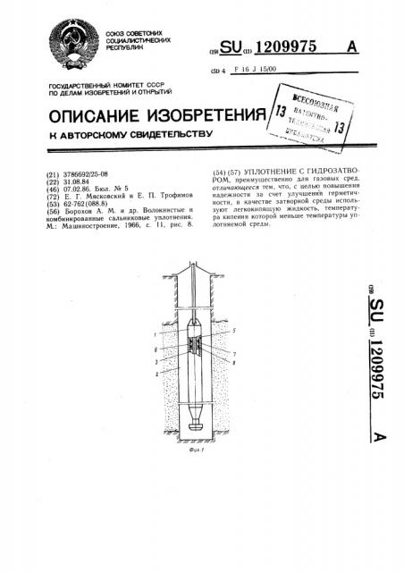 Уплотнение с гидрозатвором (патент 1209975)