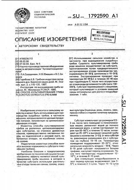 Способ культивирования гриба рlеurотus аsтrеатus (fr)кuмм. (патент 1792590)