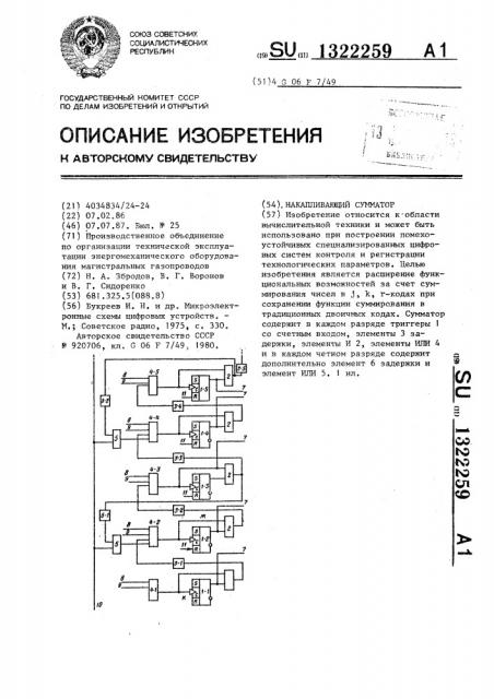 Накапливающий сумматор (патент 1322259)