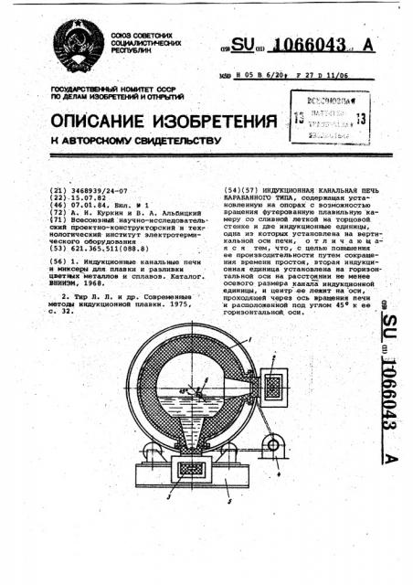 Индукционная канальная печь барабанного типа (патент 1066043)