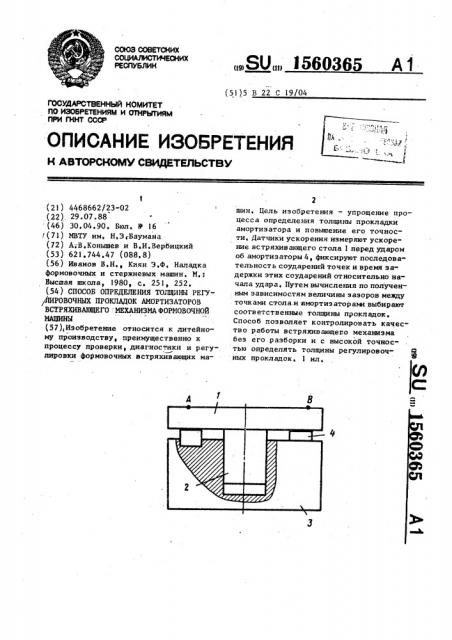 Способ определения толщины регулировочных прокладок амортизаторов встряхивающего механизма формовочной машины (патент 1560365)
