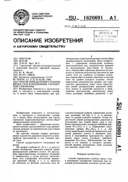 Способ определения глубины ввода газа в подъемник газлифтной скважины (патент 1620691)