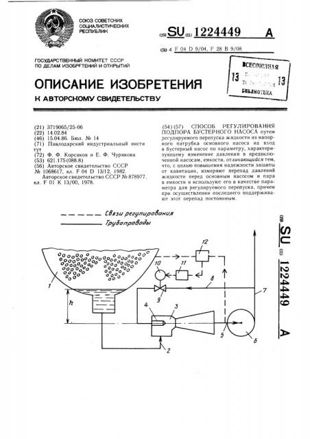 Способ регулирования подпора бустерного насоса (патент 1224449)