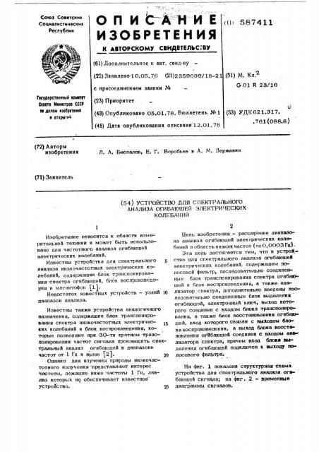 Устройство для спектрального анализа огибающей электрических колебаний (патент 587411)