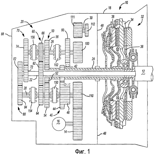 Семискоростная трансмиссия с двойным сцеплением (патент 2439396)