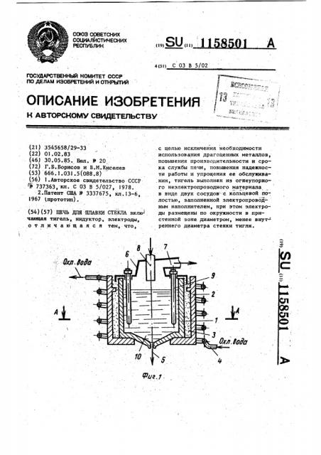 Печь для плавки стекла (патент 1158501)