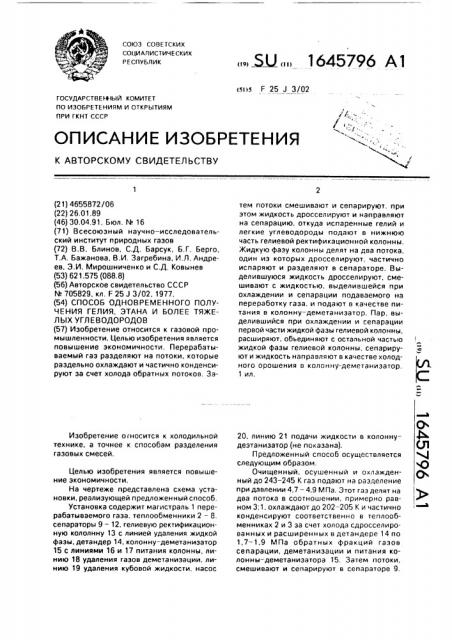 Способ одновременного получения гелия, этана и более тяжелых углеводородов (патент 1645796)