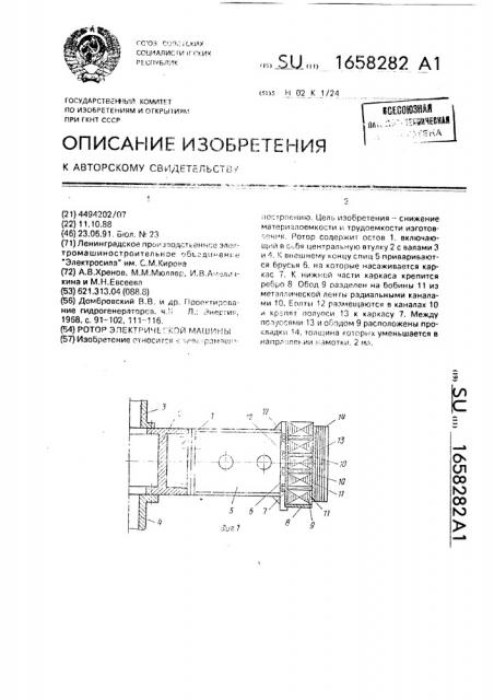 Ротор электрической машины (патент 1658282)