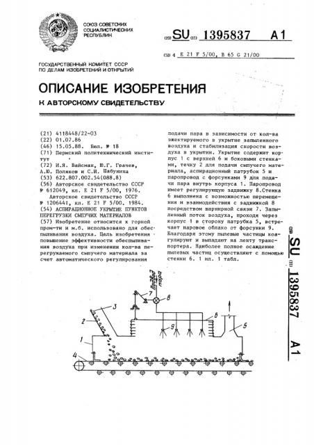 Аспирационное укрытие пунктов перегрузки сыпучих материалов (патент 1395837)