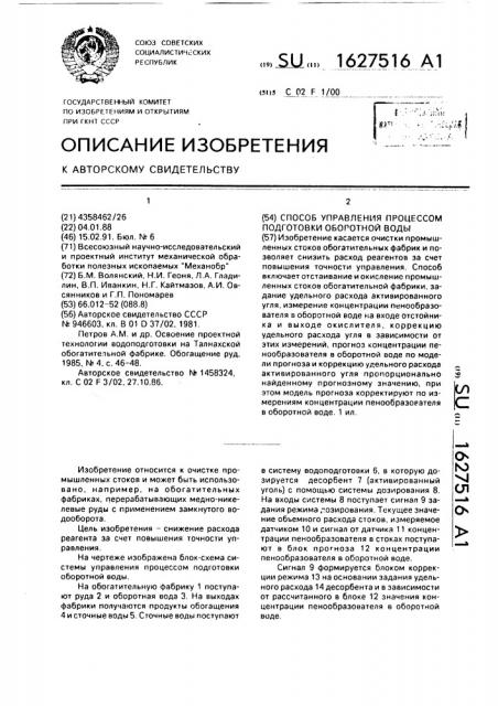 Способ управления процессом подготовки оборотной воды (патент 1627516)