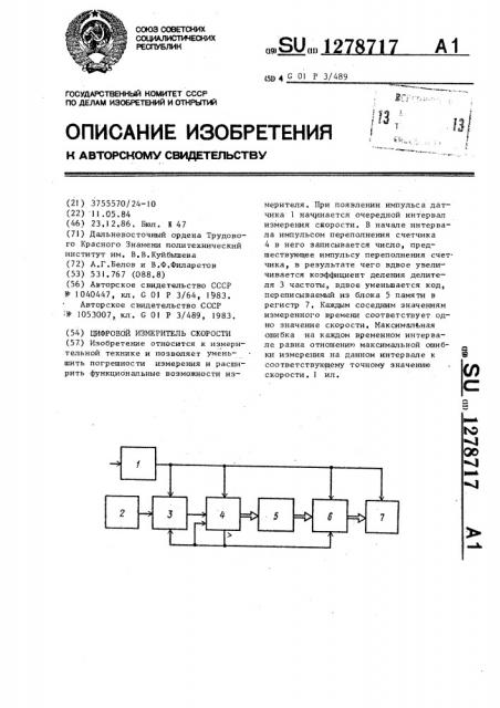 Цифровой измеритель скорости (патент 1278717)