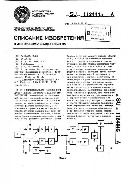 Многоканальная система передачи и приема сигналов с фазовой манипуляцией (патент 1124445)